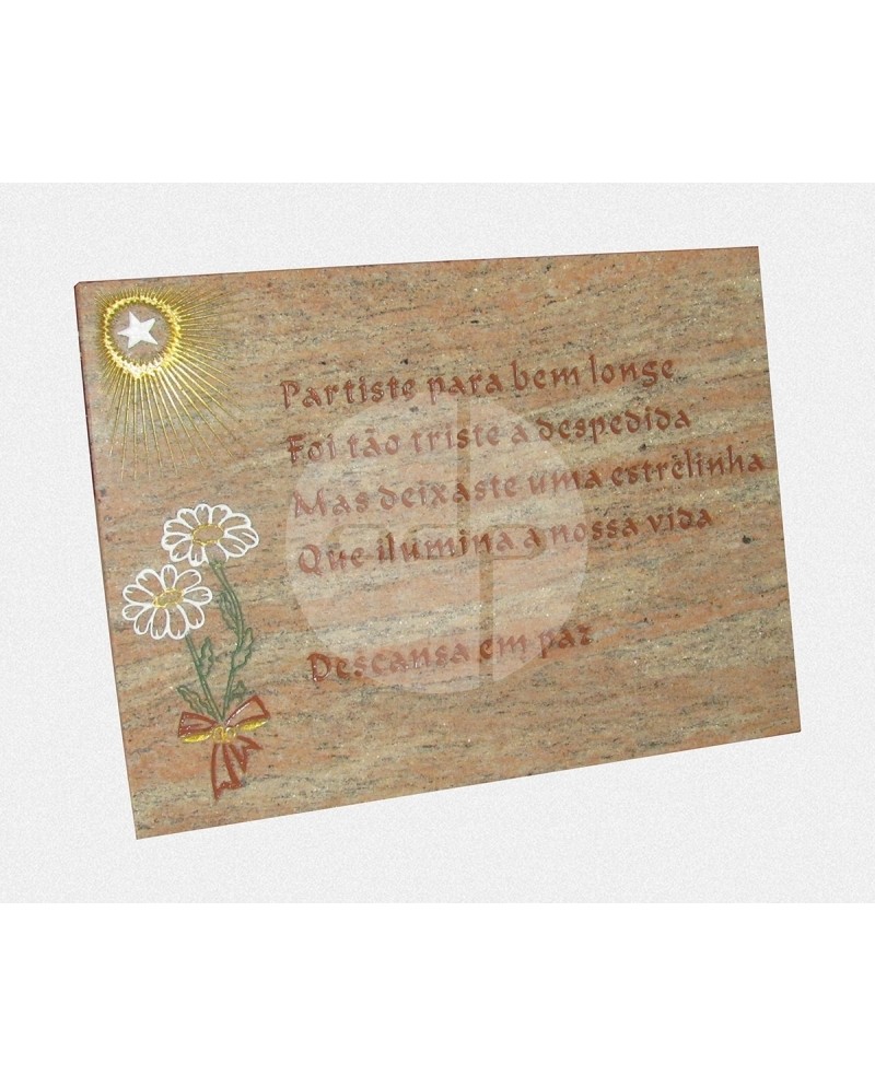 Lapide em Granito Creme com Gravação e Pintura Manual