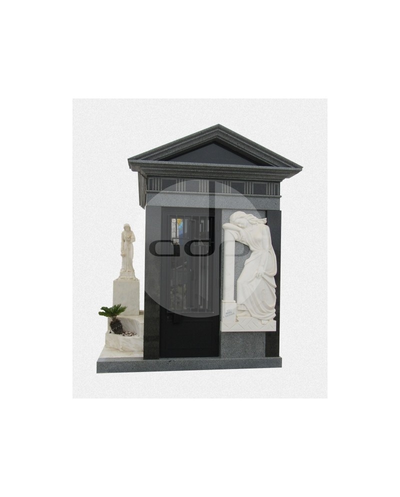 Jazigo Capela em Cinza com Escultura em Mármore Jazigo Capela em Cinza com Escultura em Mármore