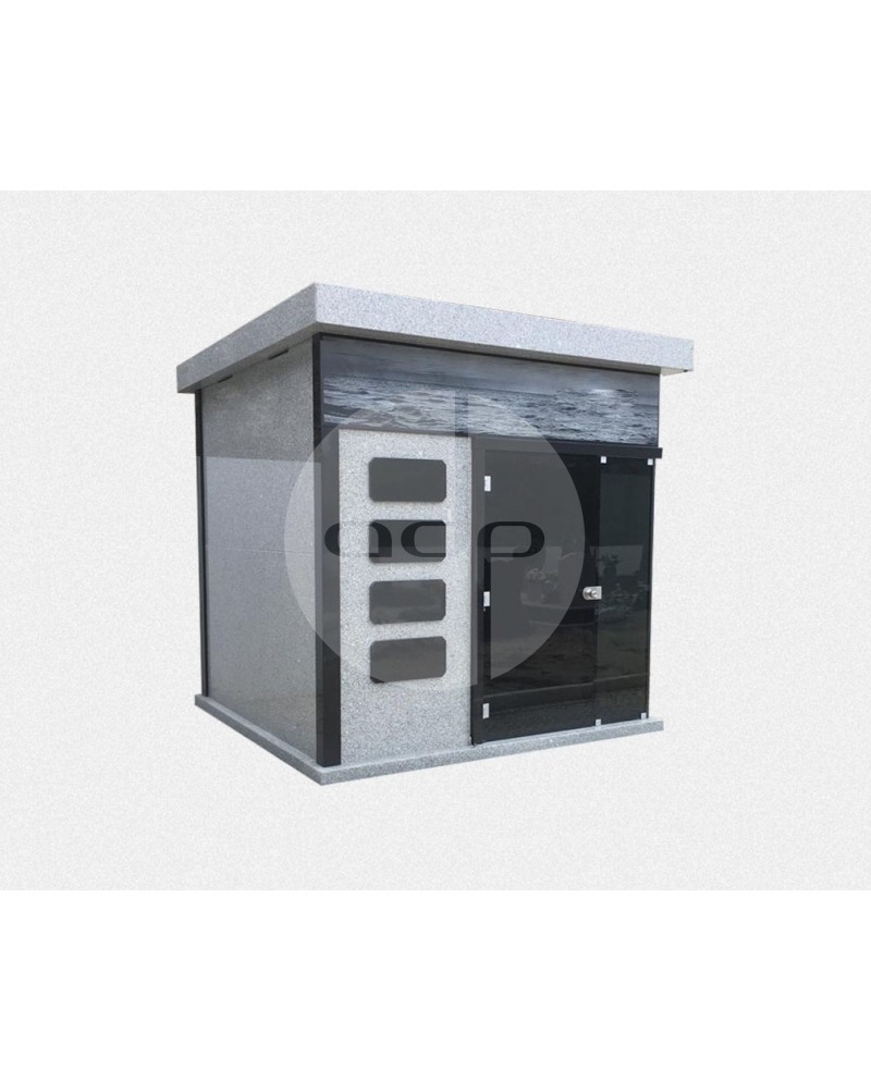 Jazigo Capela em Cinza e Preto com Laser