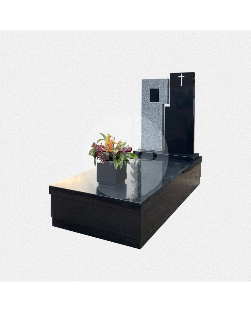 Campa em Granito Preto Urugaio e peça de cabeceira em Viscount White